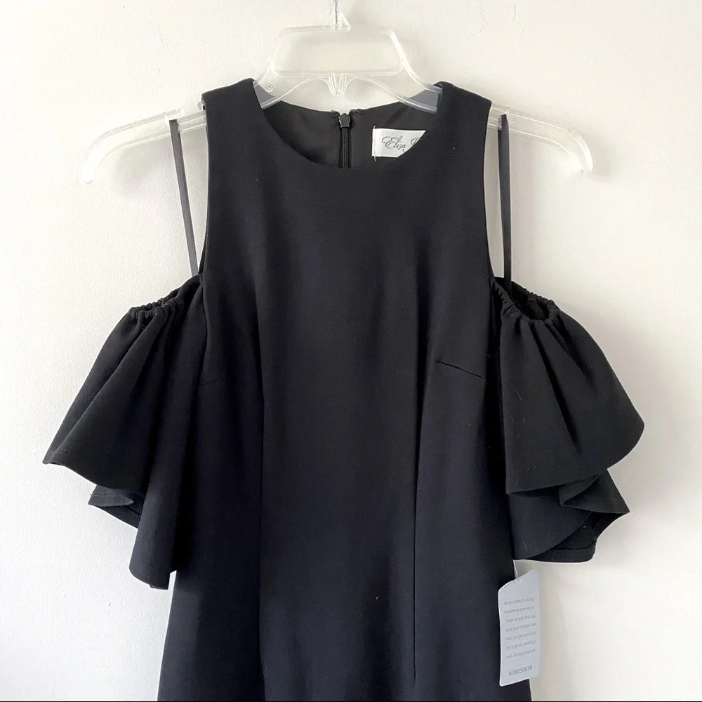 Eliza J  Cold Shoulder Ruffle Sleeve Black Dress | 0 Petite | NWT